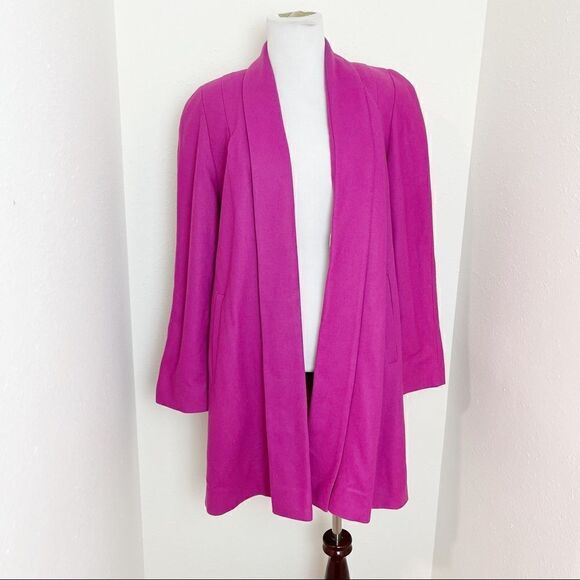 Vintage 80's Harve Barnerd Pink Wool Long Open Front Blazer Coat - Picture 11 of 12